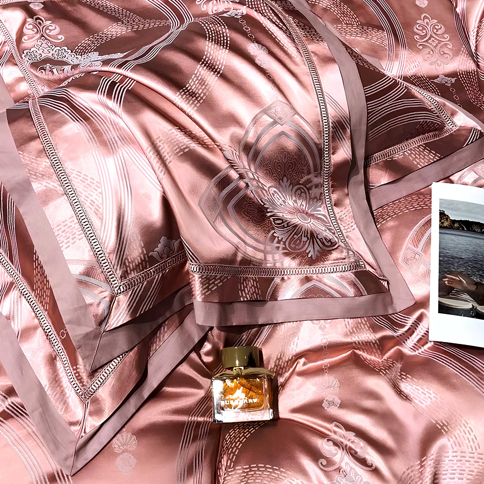 Premium Coral Pink Jacquard Duvet Set - Homevalley.co.uk