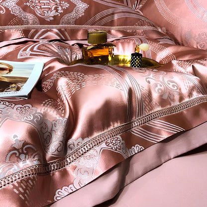 Premium Coral Pink Jacquard Duvet Set - Homevalley.co.uk