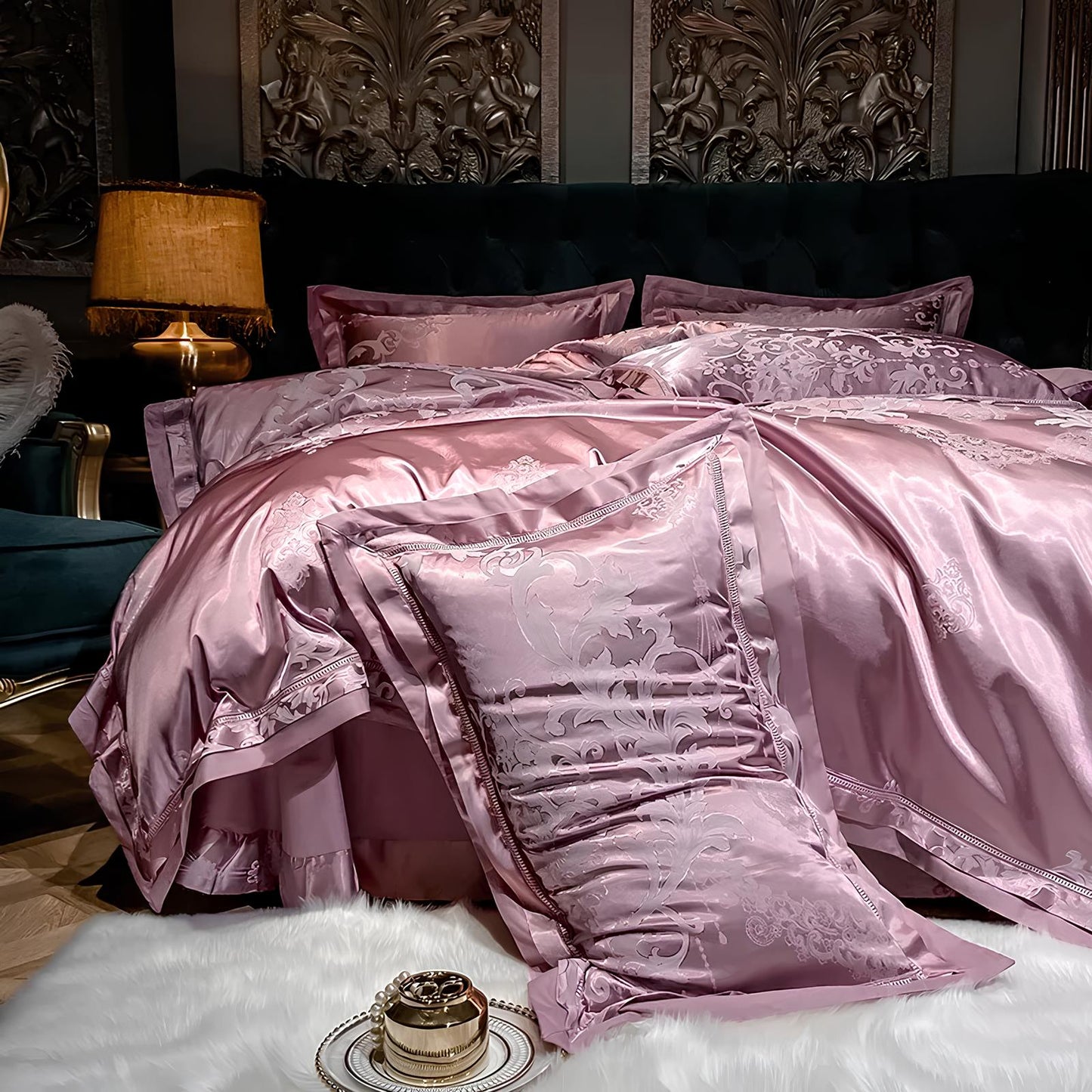 Premium Pink Jacquard Duvet Set - Homevalley.co.uk
