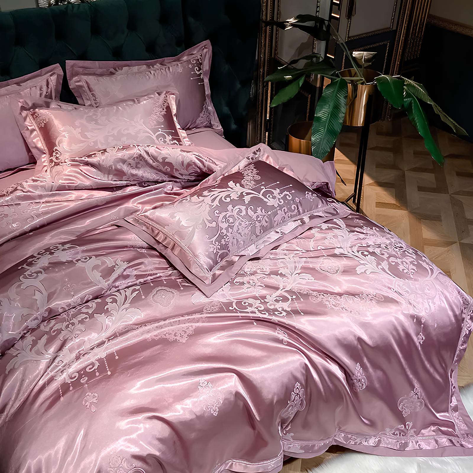 Premium Pink Jacquard Duvet Set - Homevalley.co.uk