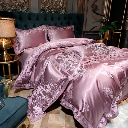 Premium Pink Jacquard Duvet Set - Homevalley.co.uk