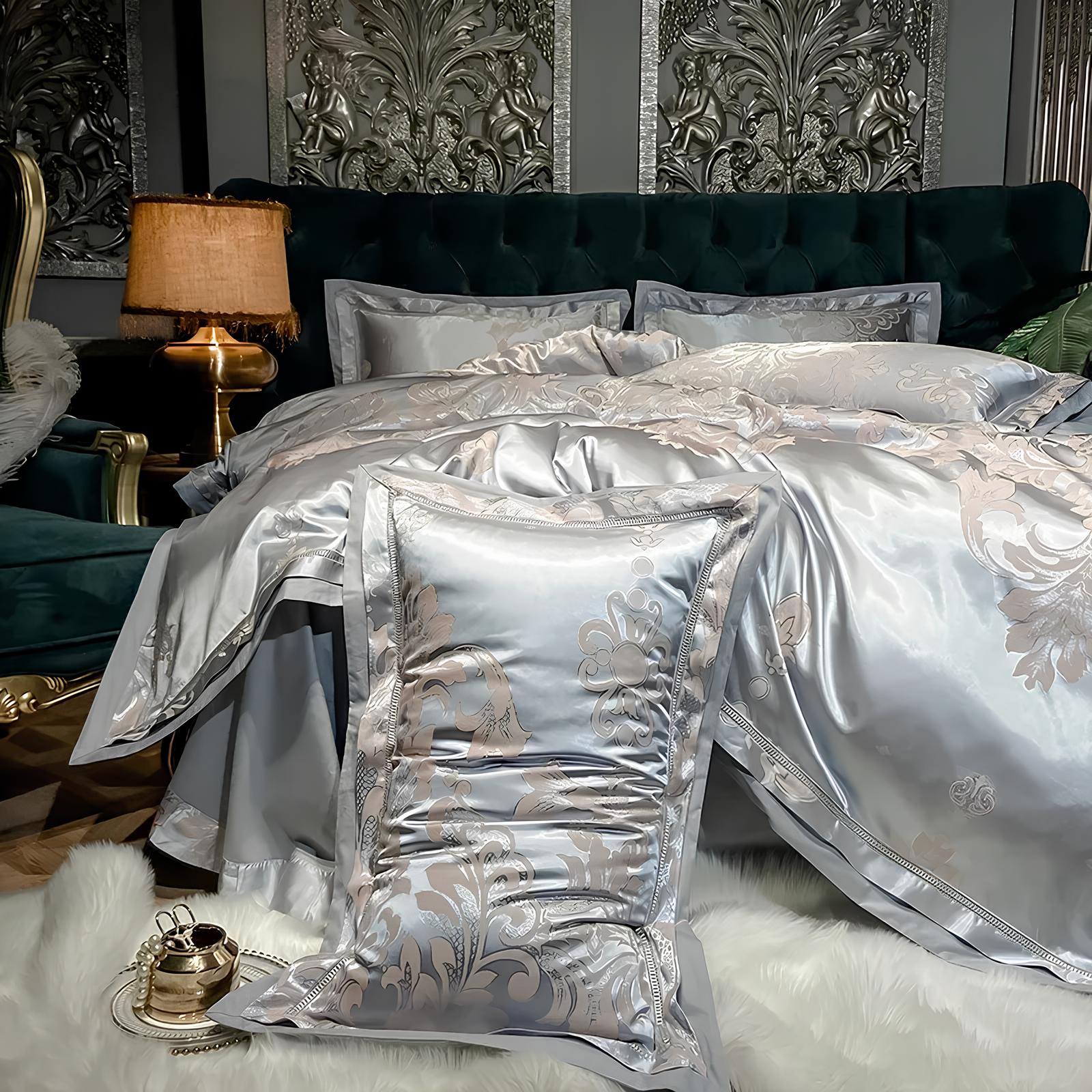 Premium Silver Jacquard Duvet Set - Homevalley.co.uk