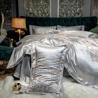Premium Silver Jacquard Duvet Set - Homevalley.co.uk