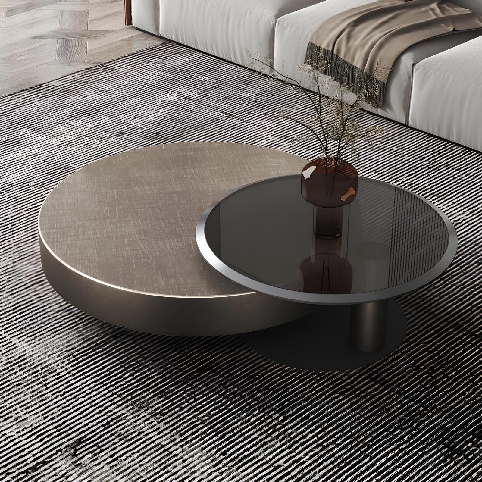 Premium Stainless Steel Round Coffee Tables - Luxurious Tempered Glass Side Table set - Homevalley.co.uk