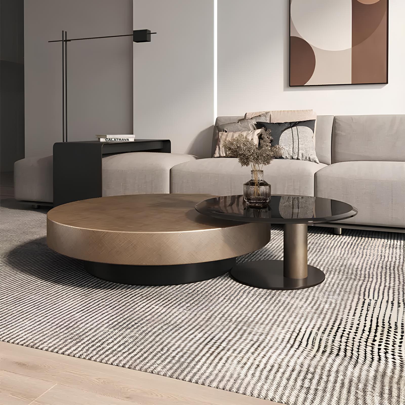 Premium Stainless Steel Round Coffee Tables - Luxurious Tempered Glass Side Table set - Homevalley.co.uk