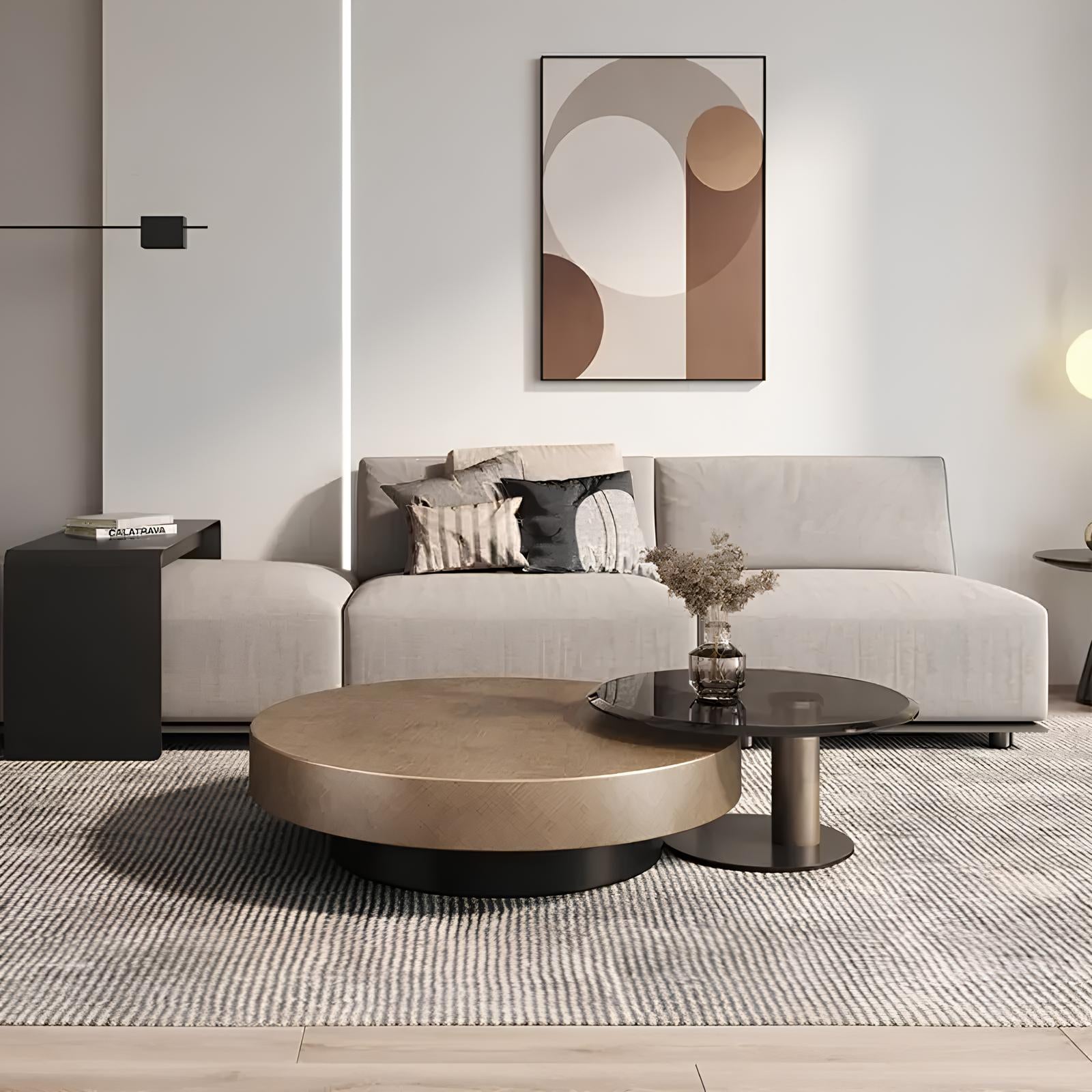 Premium Stainless Steel Round Coffee Tables - Luxurious Tempered Glass Side Table set - Homevalley.co.uk