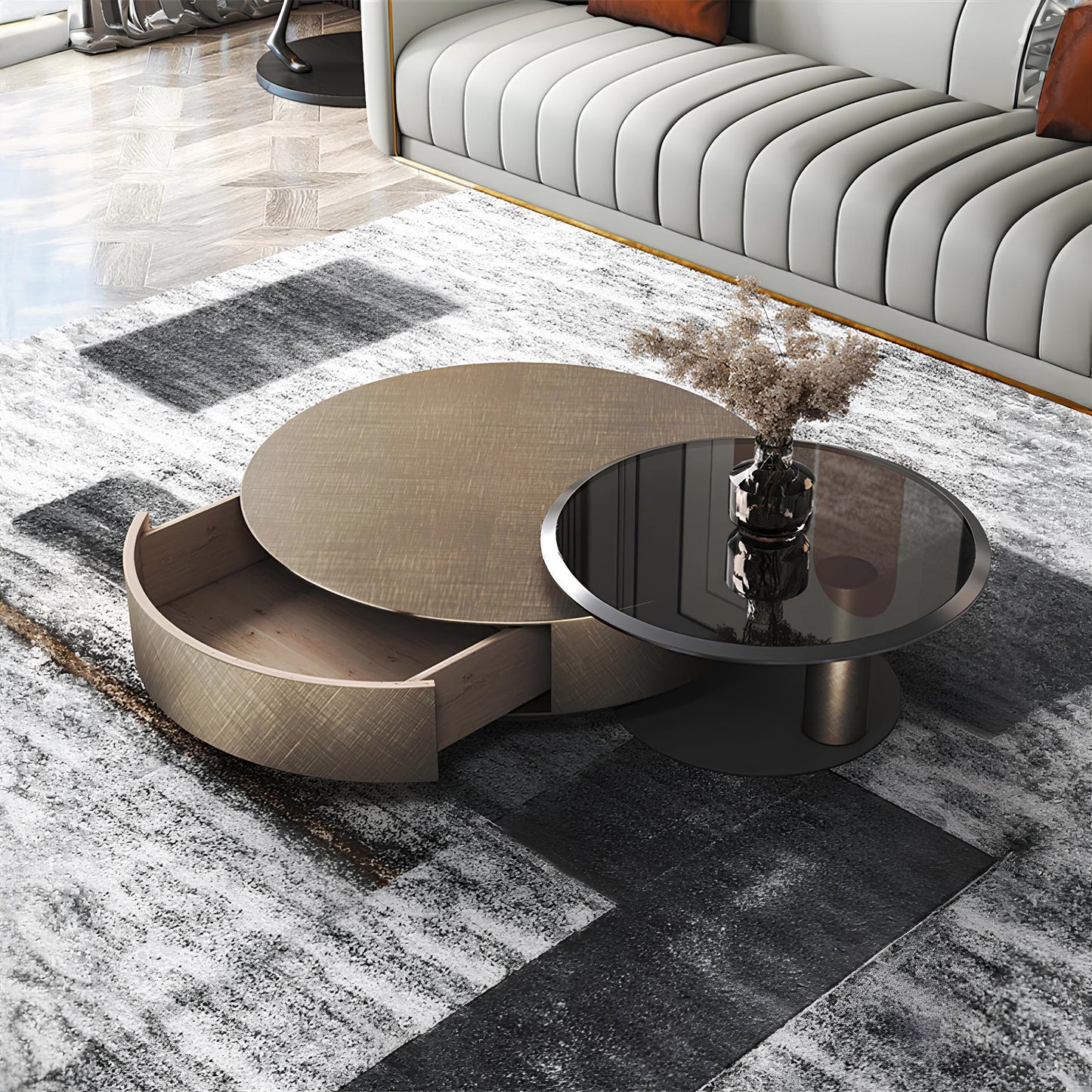 Premium Stainless Steel Round Coffee Tables - Luxurious Tempered Glass Side Table set - Homevalley.co.uk