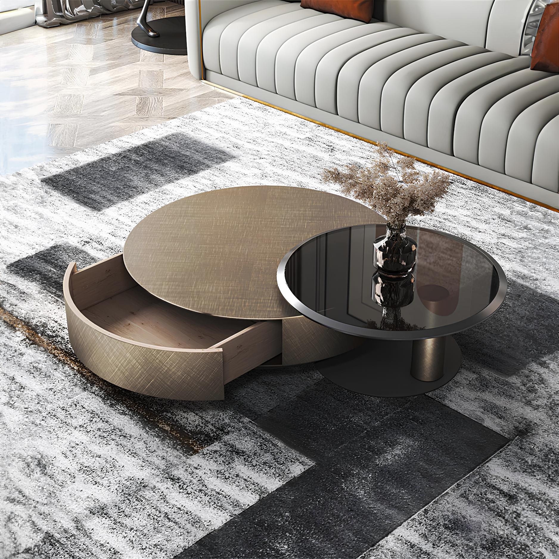 Premium Stainless Steel Round Coffee Tables - Luxurious Tempered Glass Side Table set - Homevalley.co.uk