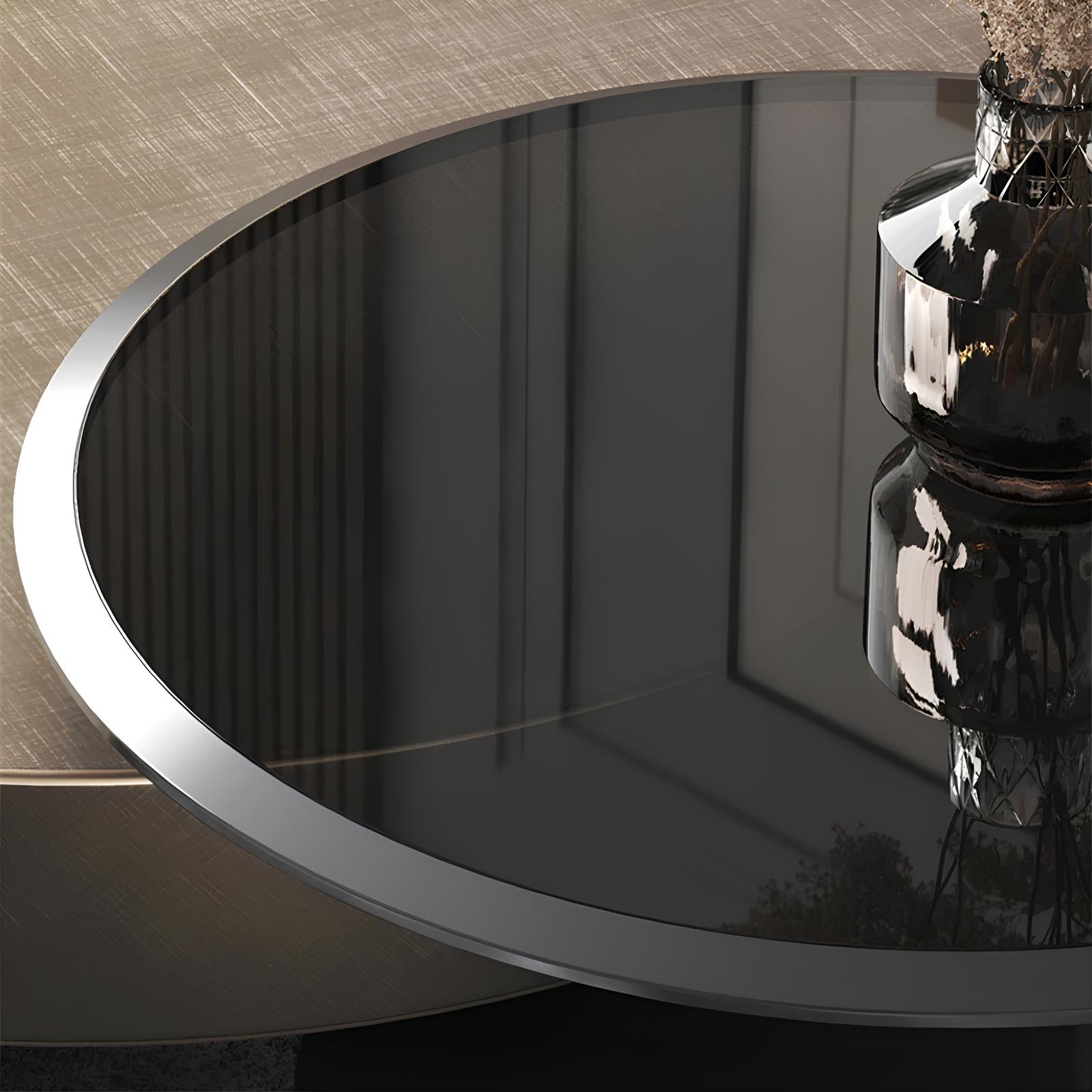 Premium Stainless Steel Round Coffee Tables - Luxurious Tempered Glass Side Table set - Homevalley.co.uk