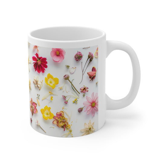 Pressed Flowers Design Ceramic Coffee Mug, Floral Coffee Cup, Botanical Tea Cup, 11oz - Homevalley.co.uk