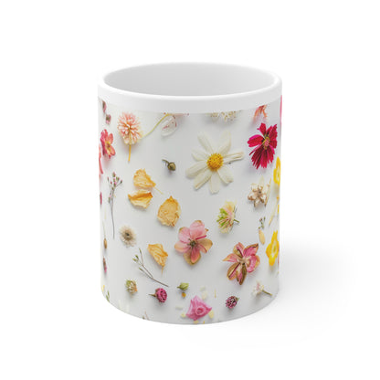 Pressed Flowers Design Ceramic Coffee Mug, Floral Coffee Cup, Botanical Tea Cup, 11oz - Homevalley.co.uk