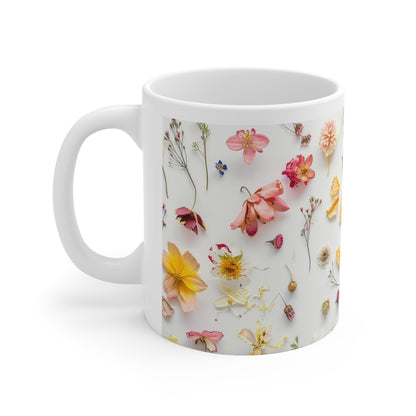 Pressed Flowers Design Ceramic Coffee Mug, Floral Coffee Cup, Botanical Tea Cup, 11oz - Homevalley.co.uk