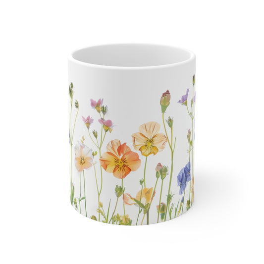 Pressed Flowers Mug, Boho Wildflowers, Cottage Coffee Mug, Vintage Botanical Tea Cup, Pastel Floral Tea Mug, 11oz - Homevalley.co.uk