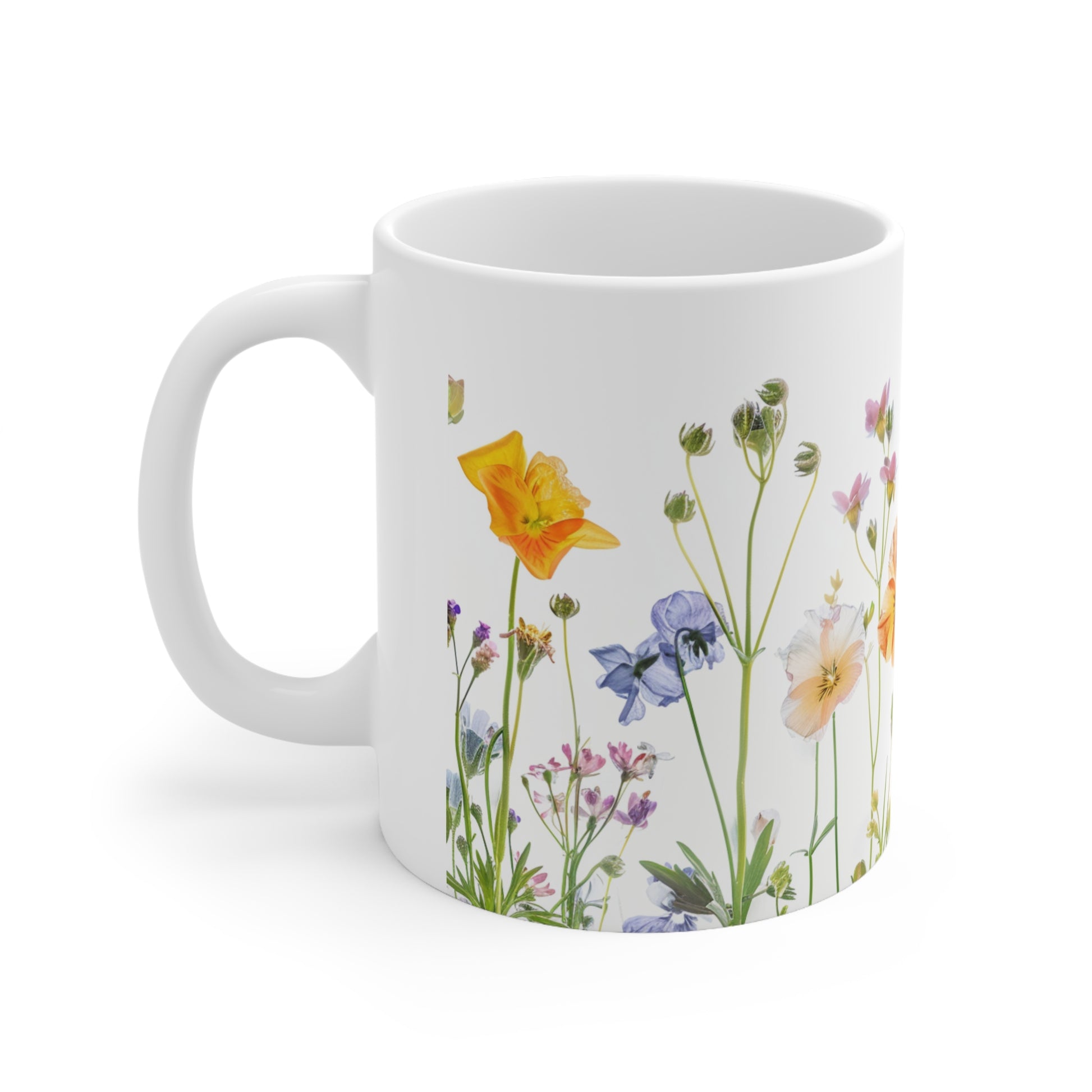 Pressed Flowers Mug, Boho Wildflowers, Cottage Coffee Mug, Vintage Botanical Tea Cup, Pastel Floral Tea Mug, 11oz - Homevalley.co.uk