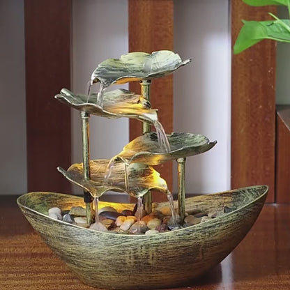 Water Over Sailing Lotus Leaf Tabletop Fountain Waterfall