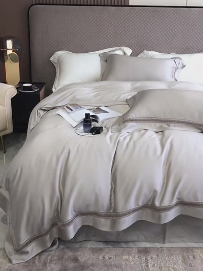 Luxury 1000TC Egyptian Cotton Duvet Cover Set with hollow out lace broad side