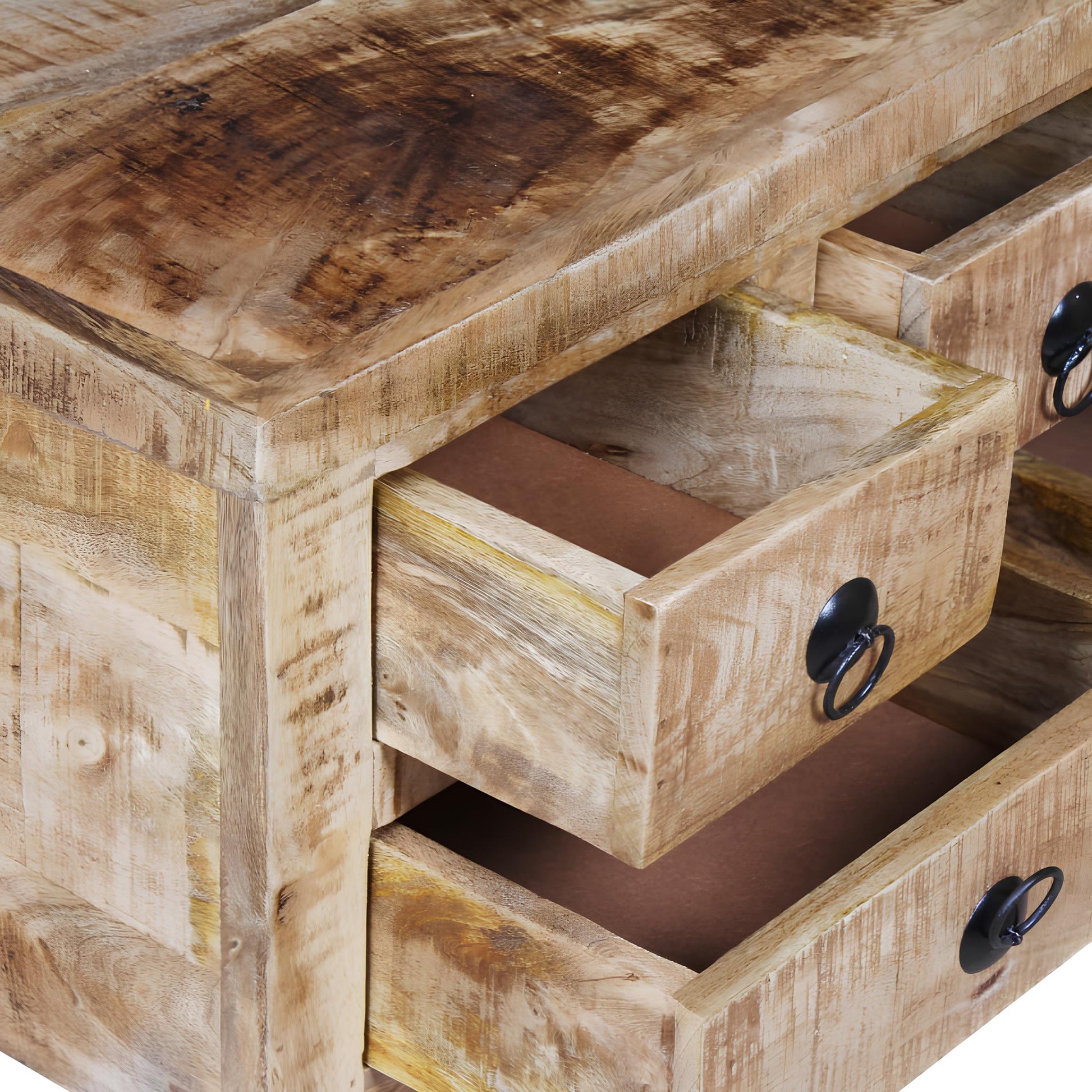 Raw Mango Wood Coffee Table on Wheels with Drawers - Homevalley.co.uk