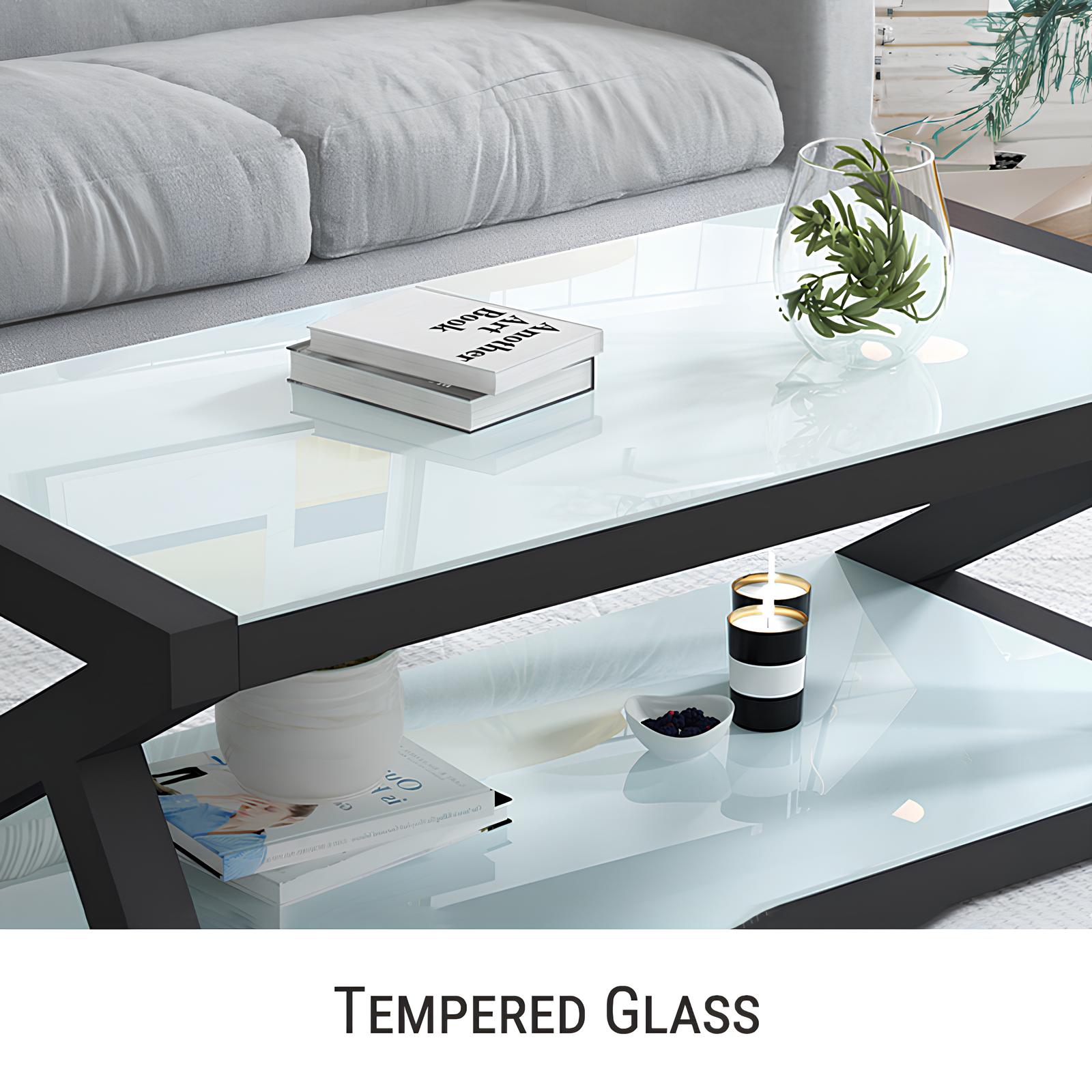 Rectangle Tempered Glass Japanese Style Coffee Table - Homevalley.co.uk