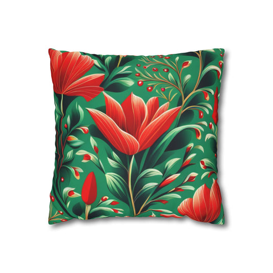 Red Flowers Square Pillowcase, Floral Decor, Flowers and Plants - Homevalley.co.uk