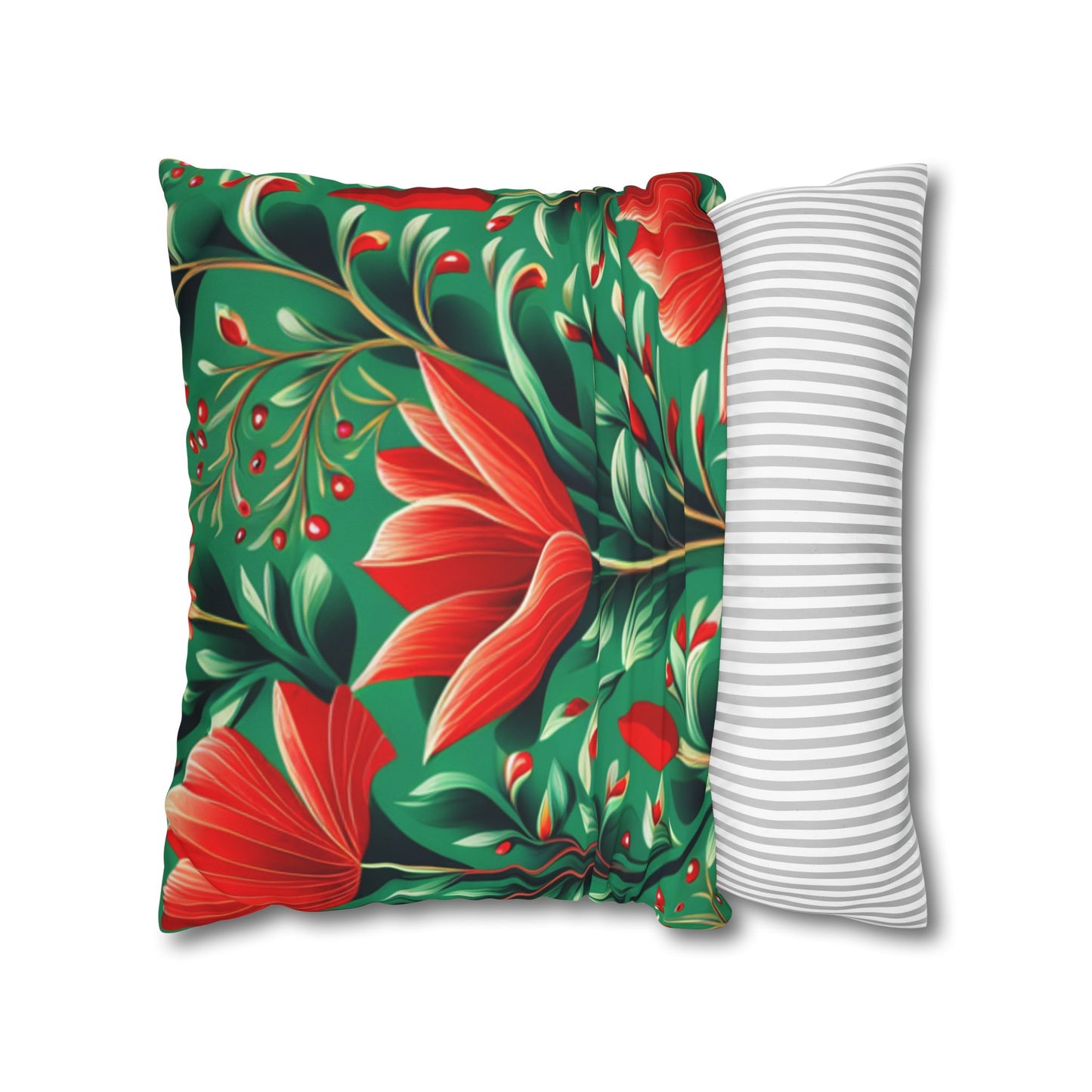 Red Flowers Square Pillowcase, Floral Decor, Flowers and Plants - Homevalley.co.uk