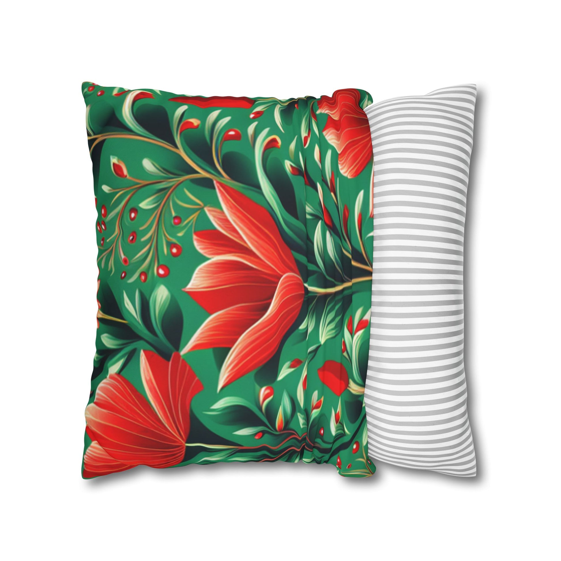 Red Flowers Square Pillowcase, Floral Decor, Flowers and Plants - Homevalley.co.uk