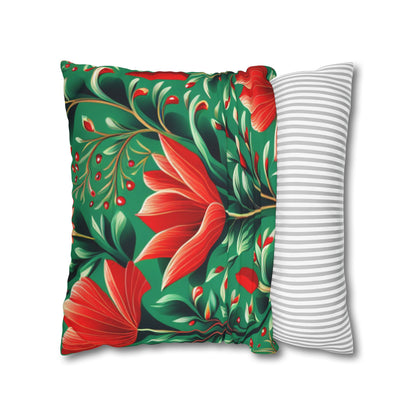 Red Flowers Square Pillowcase, Floral Decor, Flowers and Plants - Homevalley.co.uk