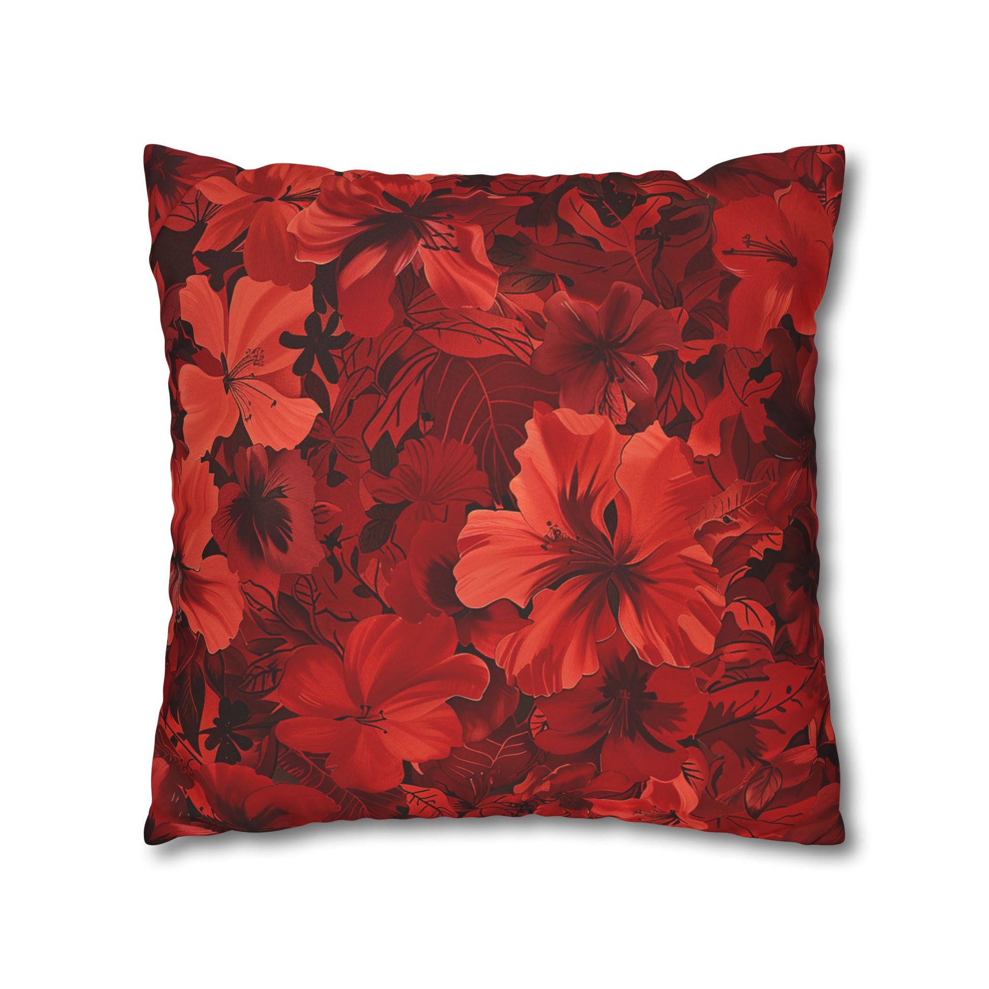 Red Flowers Square Pillowcase, Floral Decor, Flowers and Plants - Homevalley.co.uk