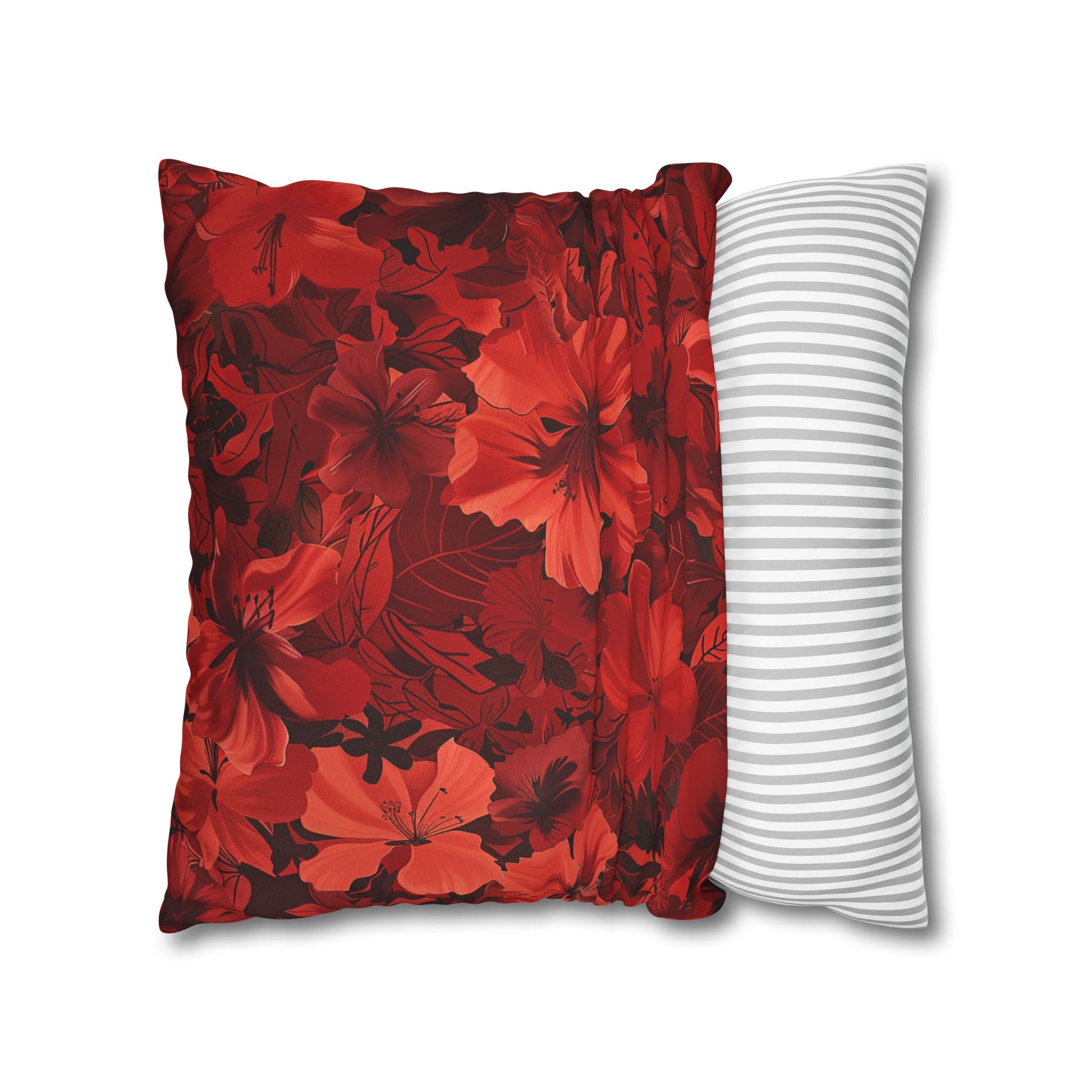 Red Flowers Square Pillowcase, Floral Decor, Flowers and Plants - Homevalley.co.uk