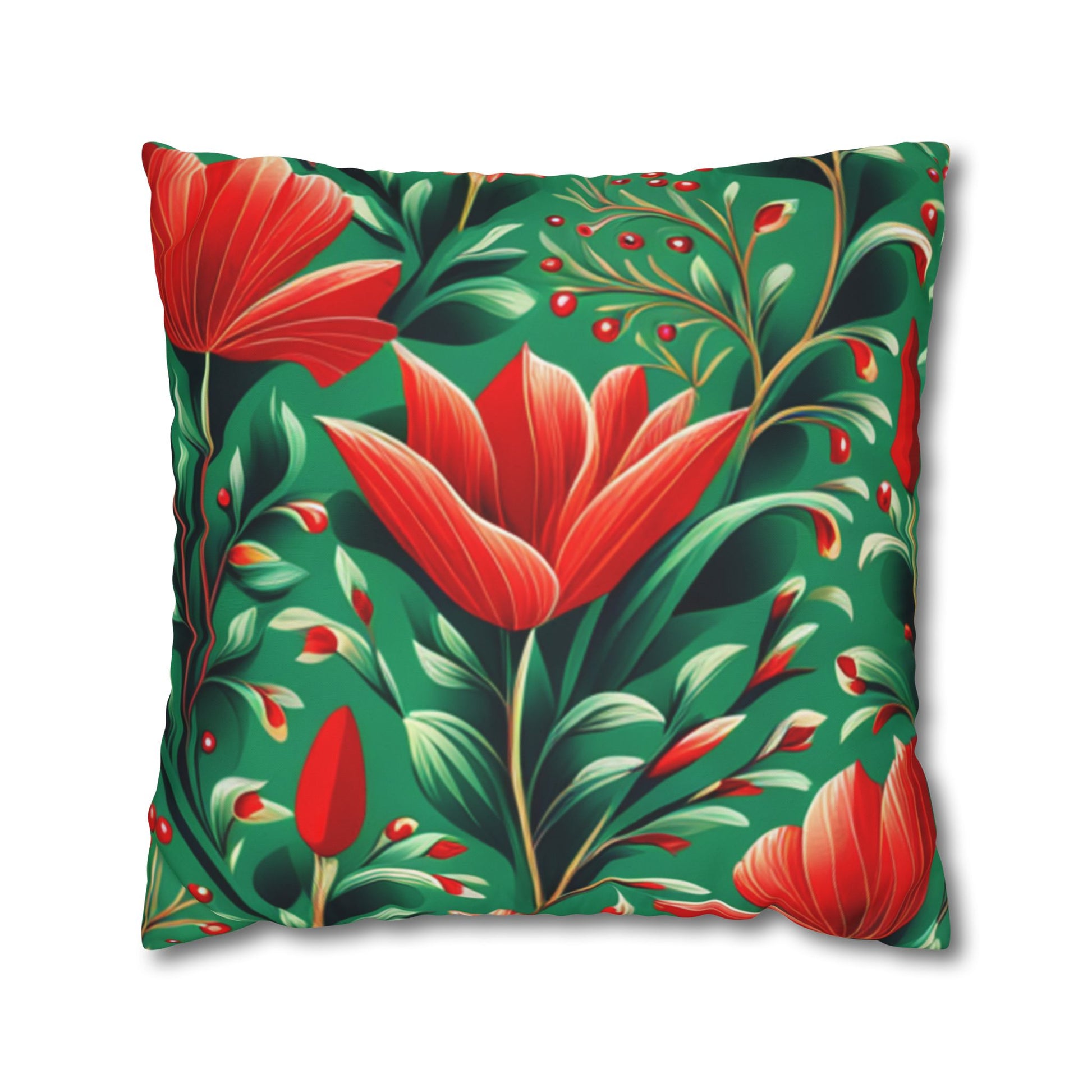 Red Flowers Square Pillowcase, Floral Decor, Flowers and Plants - Homevalley.co.uk