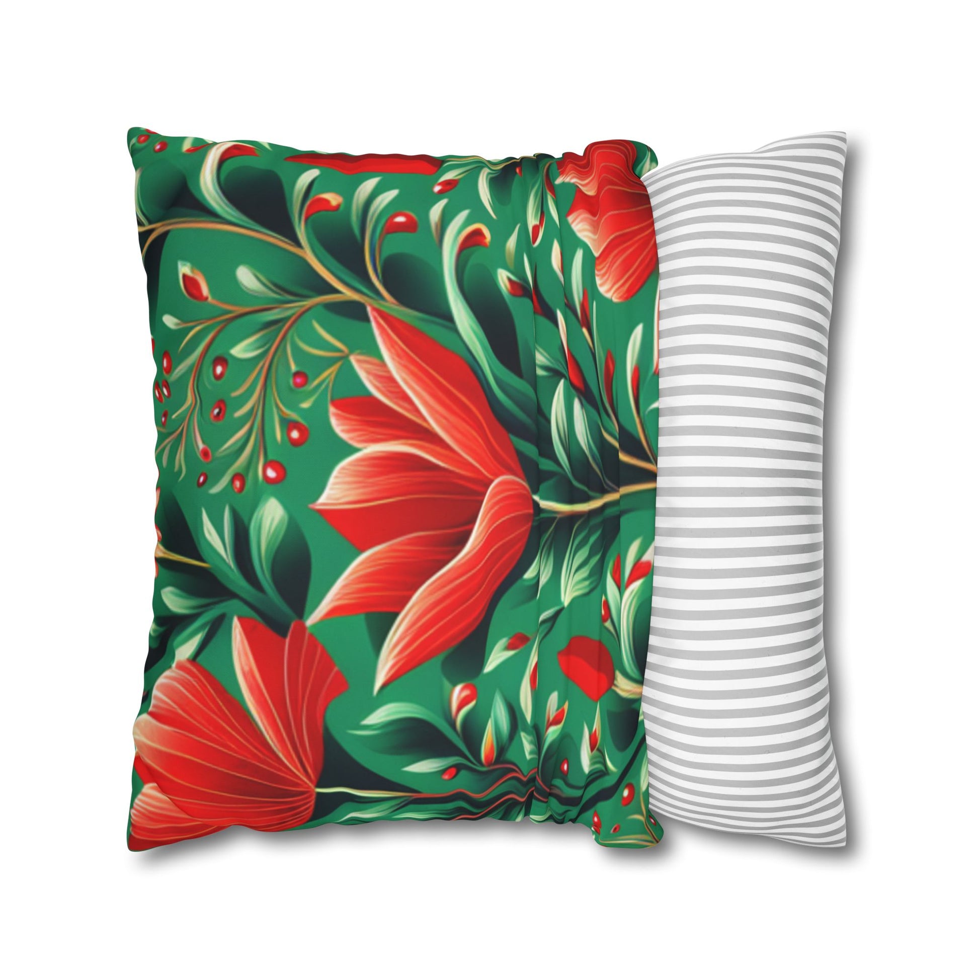 Red Flowers Square Pillowcase, Floral Decor, Flowers and Plants - Homevalley.co.uk