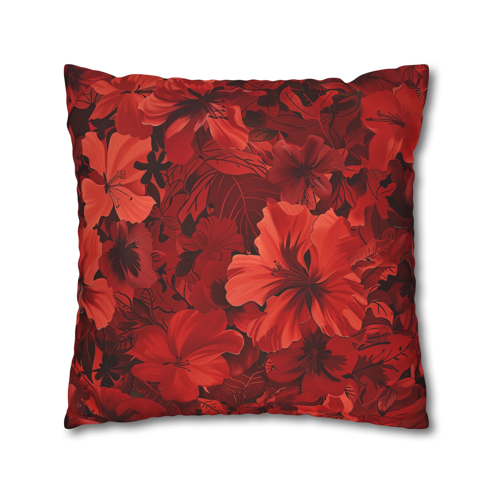 Red Flowers Square Pillowcase, Floral Decor, Flowers and Plants - Homevalley.co.uk