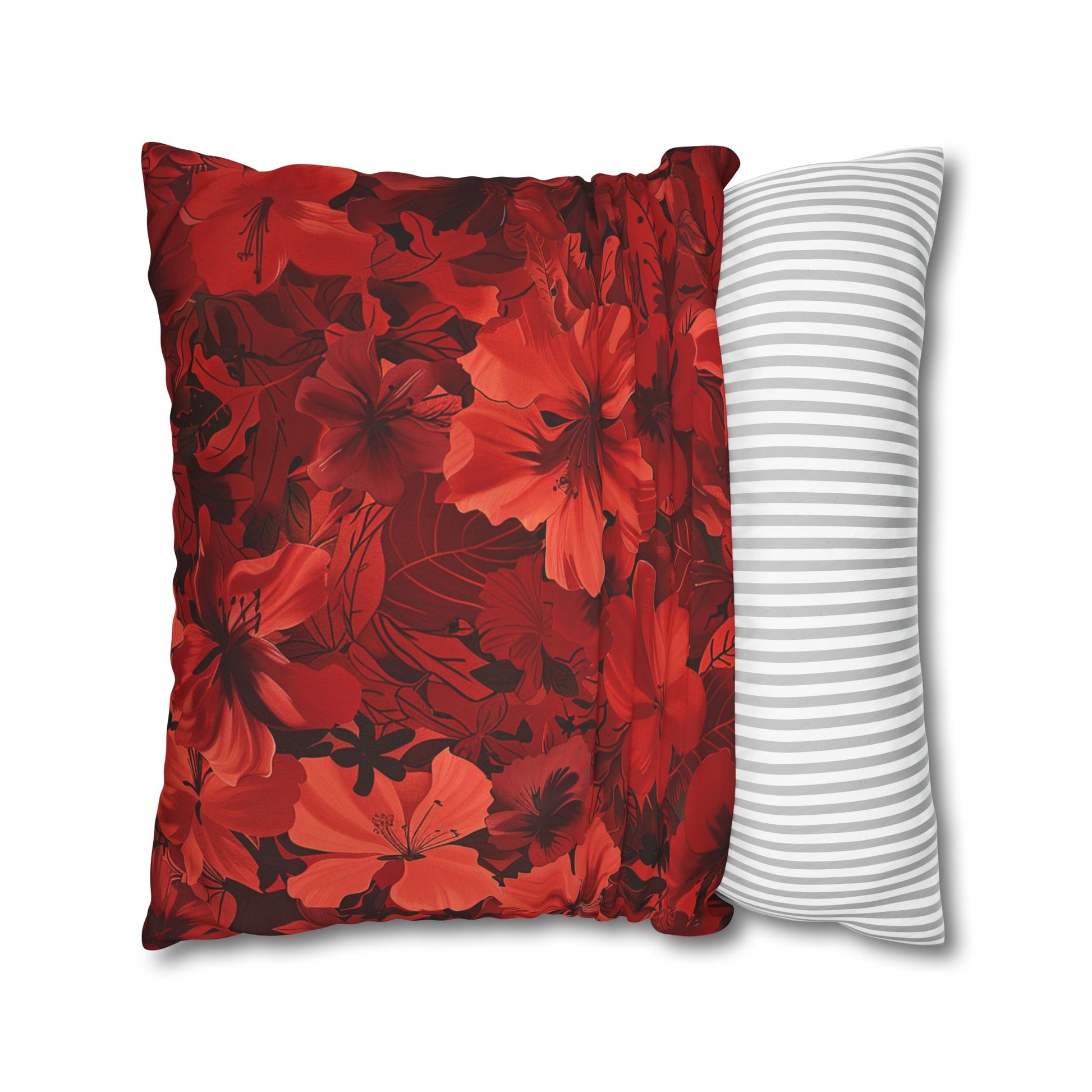 Red Flowers Square Pillowcase, Floral Decor, Flowers and Plants - Homevalley.co.uk