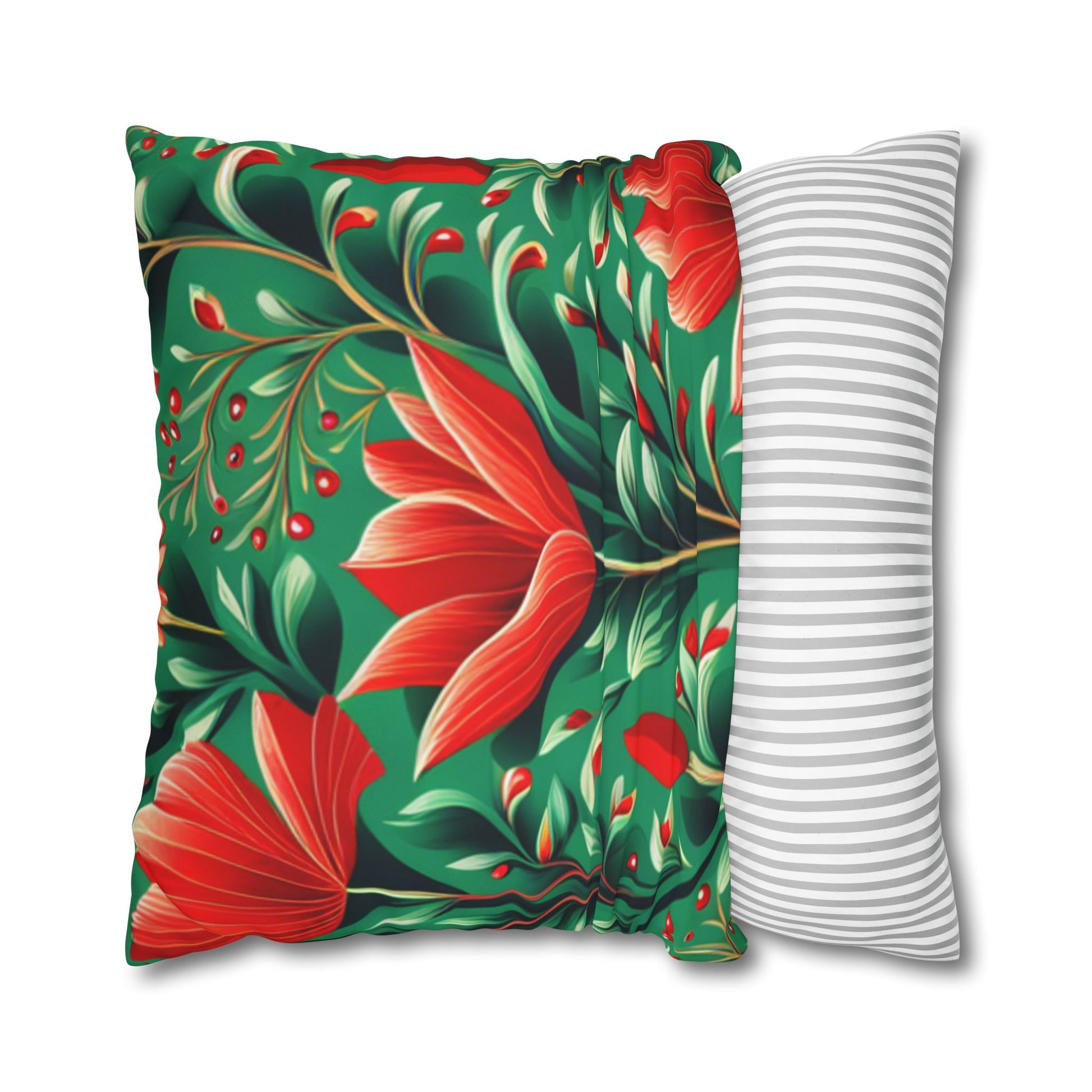 Red Flowers Square Pillowcase, Floral Decor, Flowers and Plants - Homevalley.co.uk