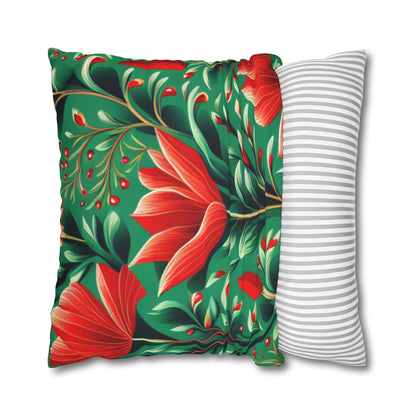 Red Flowers Square Pillowcase, Floral Decor, Flowers and Plants - Homevalley.co.uk