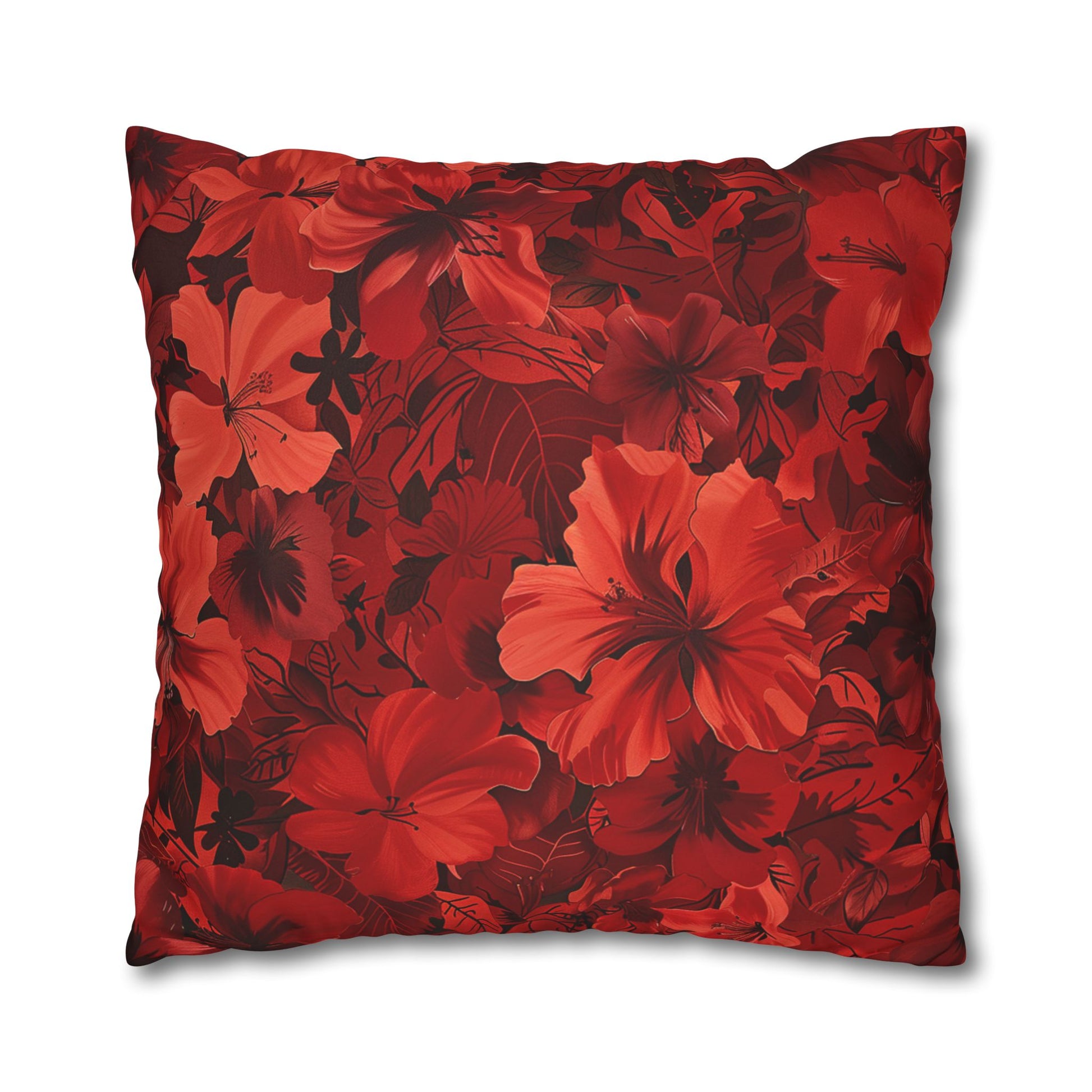 Red Flowers Square Pillowcase, Floral Decor, Flowers and Plants - Homevalley.co.uk