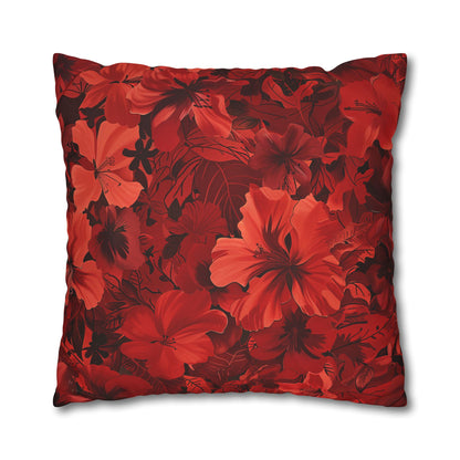 Red Flowers Square Pillowcase, Floral Decor, Flowers and Plants - Homevalley.co.uk