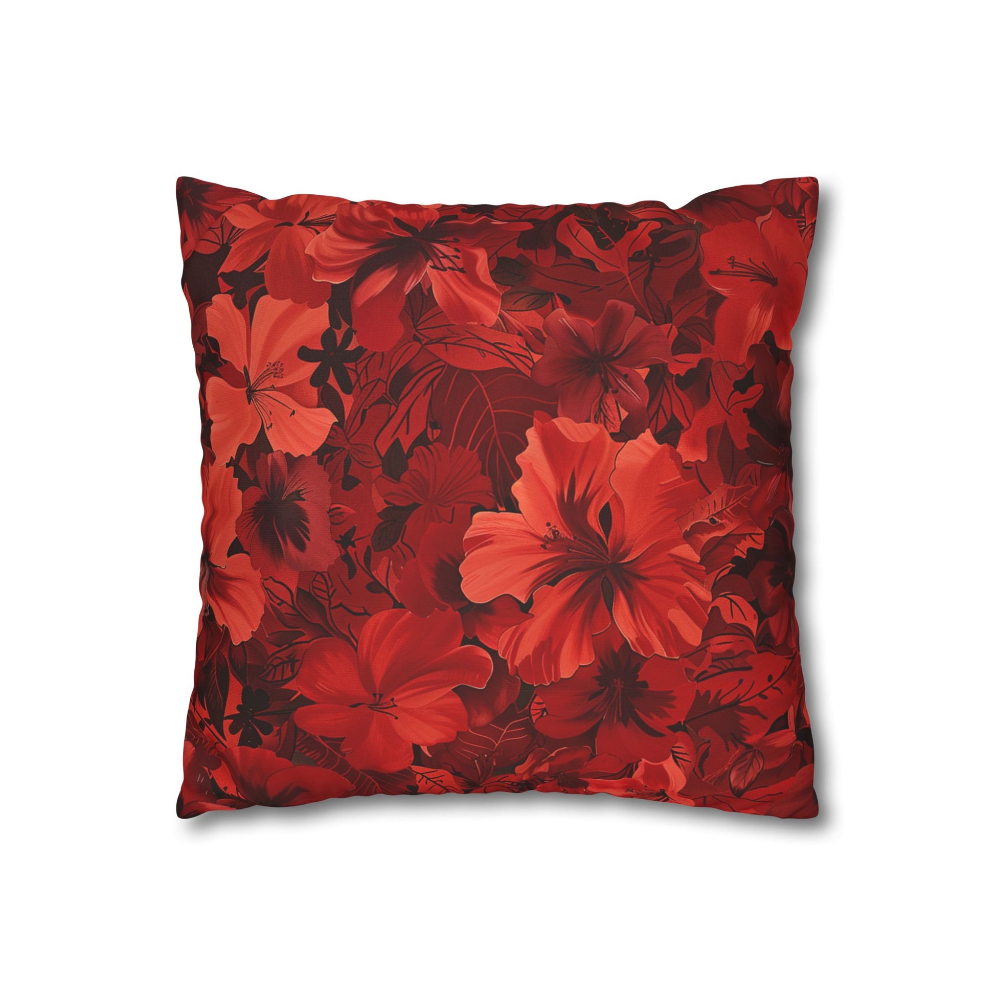 Red Flowers Square Pillowcase, Floral Decor, Flowers and Plants - Homevalley.co.uk
