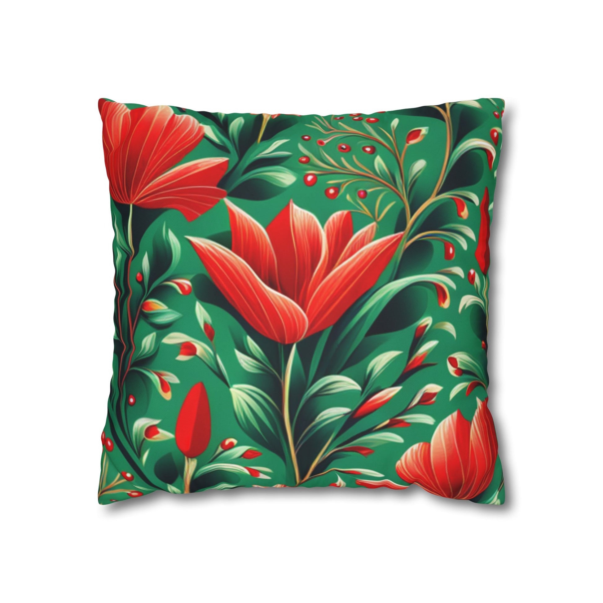 Red Flowers Square Pillowcase, Floral Decor, Flowers and Plants - Homevalley.co.uk