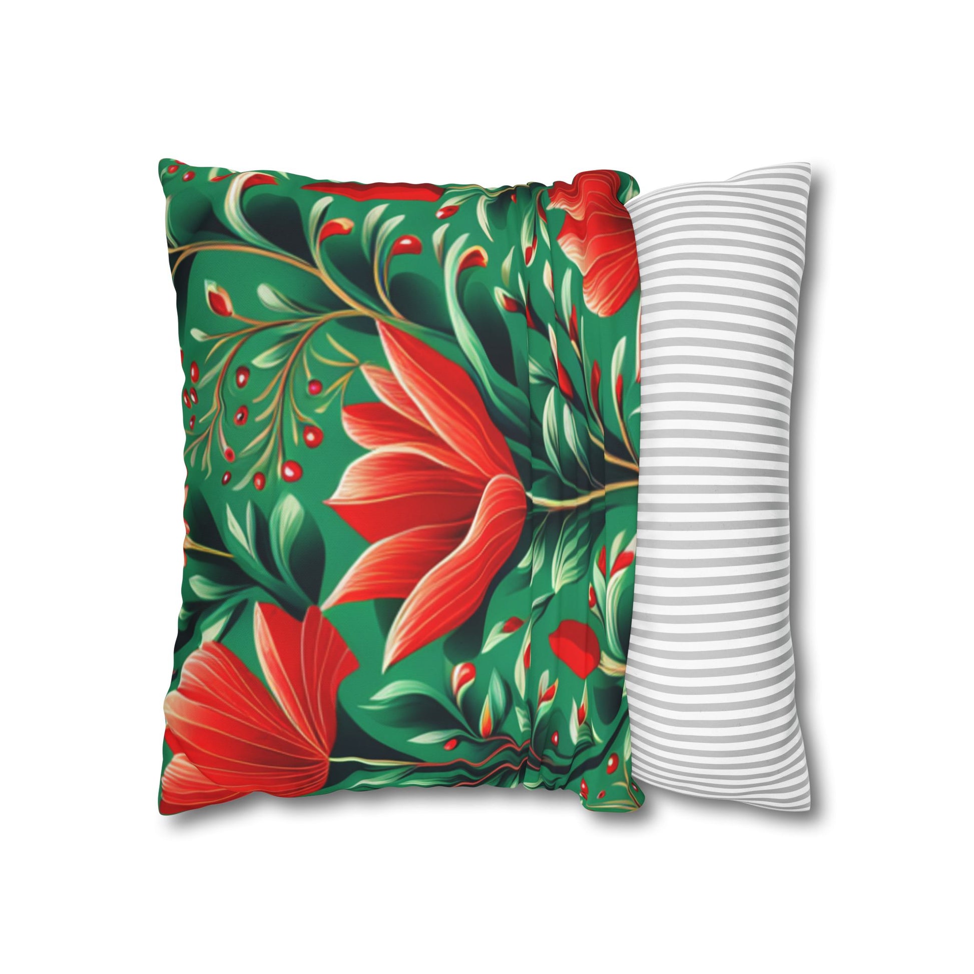 Red Flowers Square Pillowcase, Floral Decor, Flowers and Plants - Homevalley.co.uk
