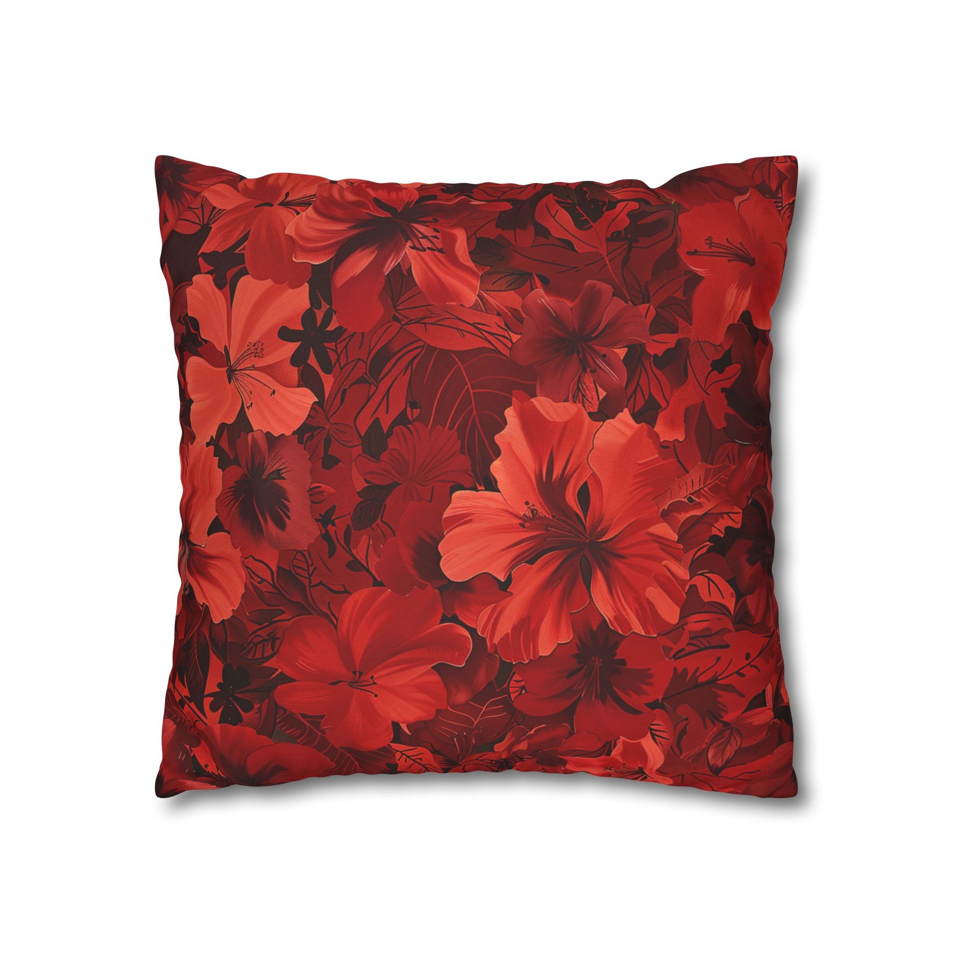 Red Flowers Square Pillowcase, Floral Decor, Flowers and Plants - Homevalley.co.uk
