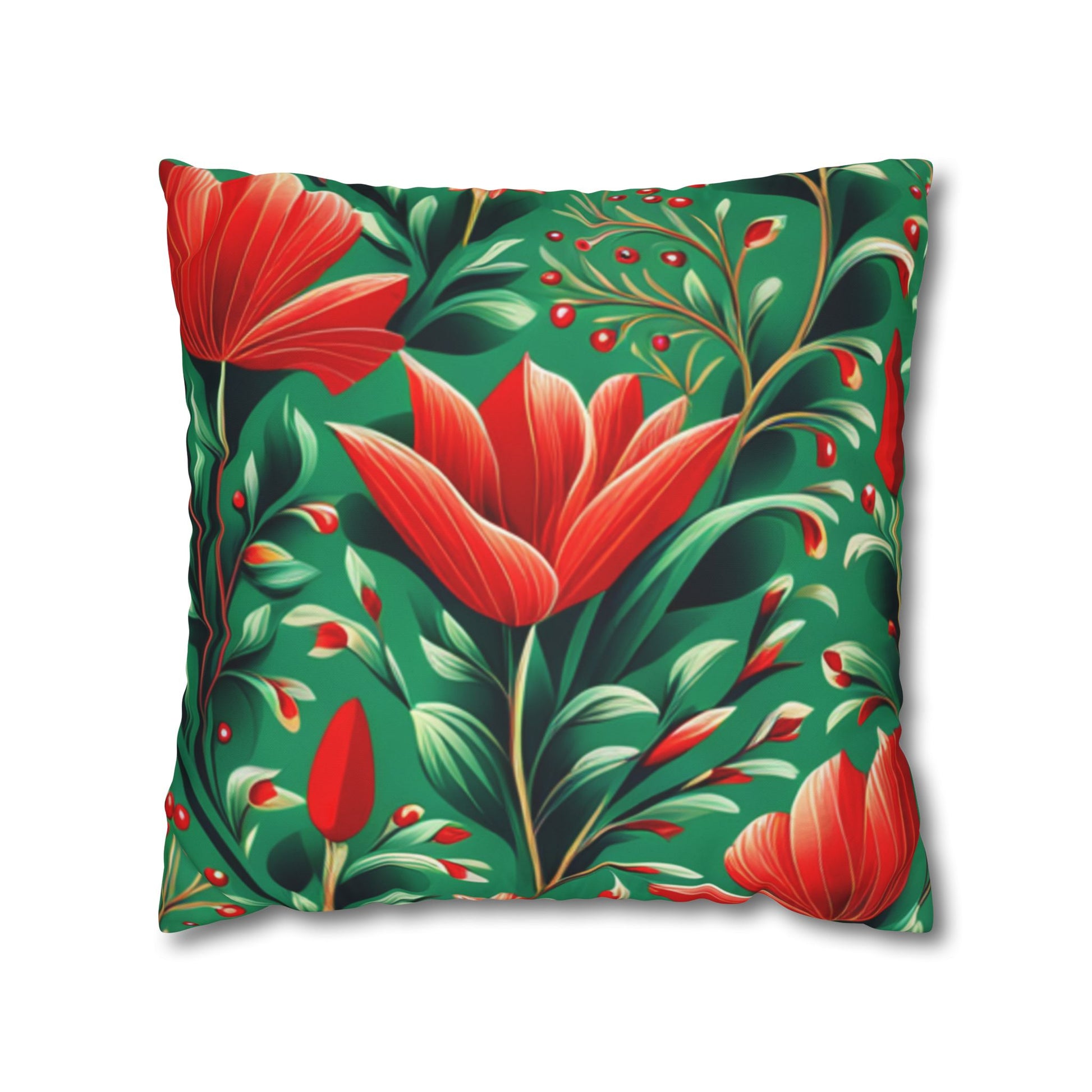 Red Flowers Square Pillowcase, Floral Decor, Flowers and Plants - Homevalley.co.uk