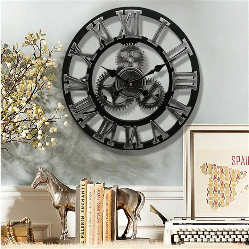 Retro Industrial Style Round Wall Clock - Homevalley.co.uk
