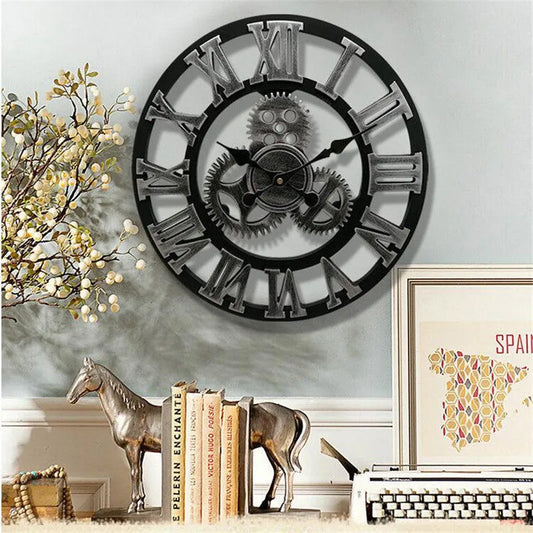 Retro Industrial Style Round Wall Clock - Homevalley.co.uk