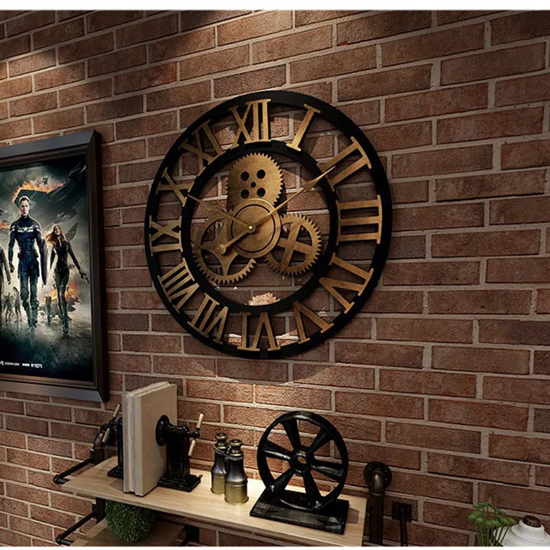 Retro Industrial Style Round Wall Clock - Homevalley.co.uk