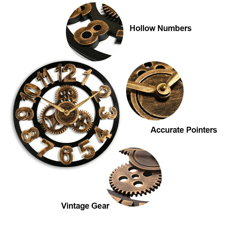 Retro Industrial Style Round Wall Clock - Homevalley.co.uk