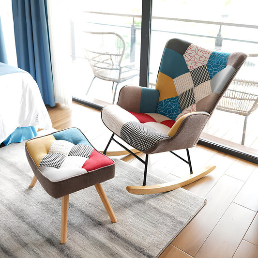 Rocking Swivel Patchwork Yellow Blue Pink Orange Grey Armchair Seat Footstool - Homevalley.co.uk