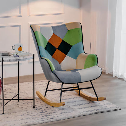 Rocking Swivel Patchwork Yellow Blue Pink Orange Grey Armchair Seat Footstool - Homevalley.co.uk