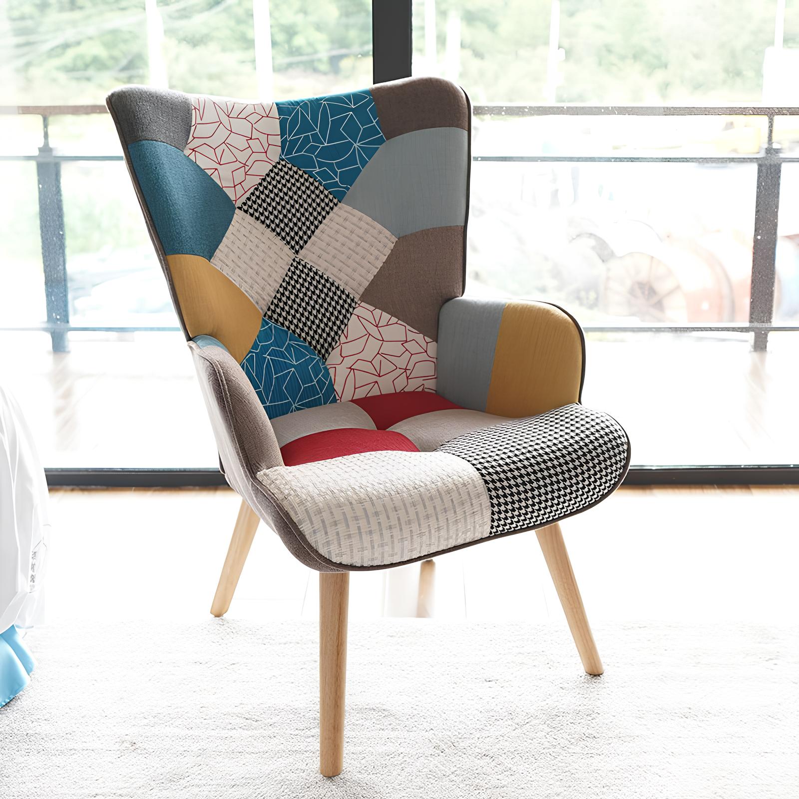 Rocking Swivel Patchwork Yellow Blue Pink Orange Grey Armchair Seat Footstool - Homevalley.co.uk