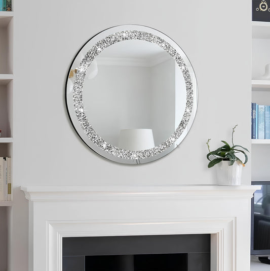 Round Decorative Wall Mirror with Crushed Crystal Diamonds - Homevalley.co.uk