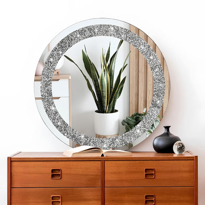 Round Decorative Wall Mirror with Crushed Crystal Diamonds - Homevalley.co.uk